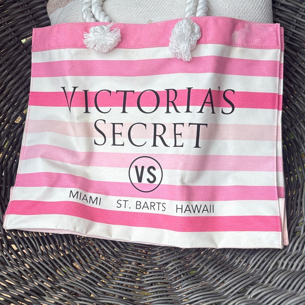 Victoria's Secret Pink & White Striped Rope-Handle Tote